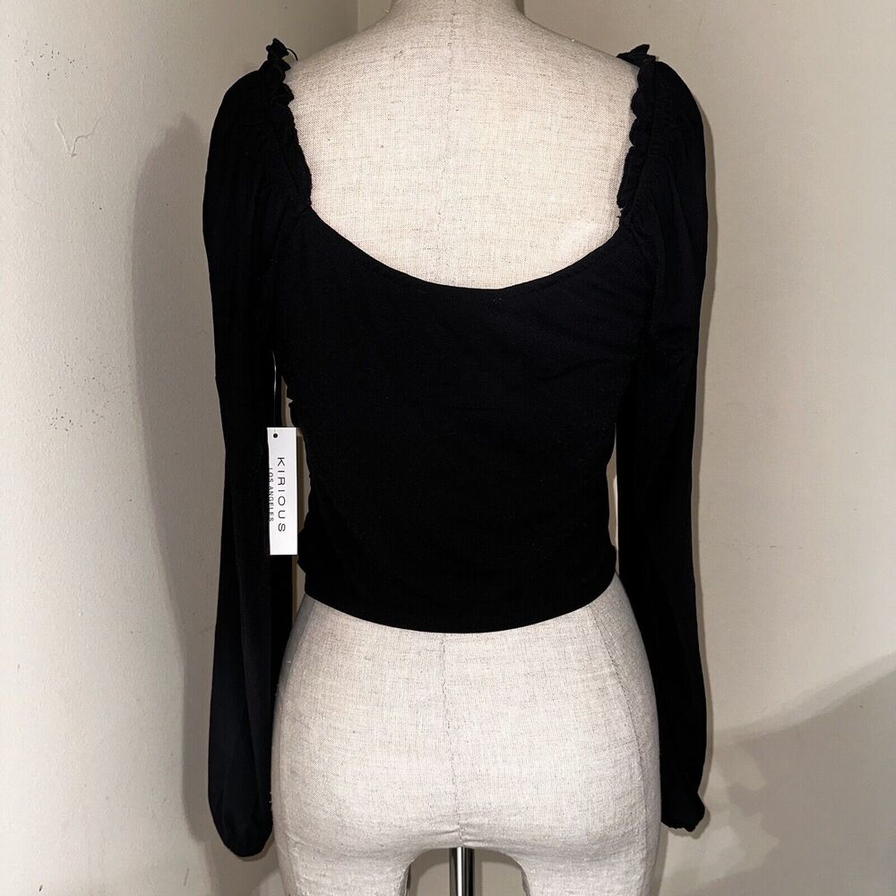 NWT Kirious Cropped Gathered Mesh Net Sleeves Halter Top Size Large - Picture 10 of 14